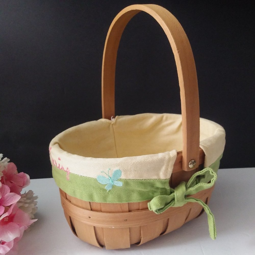 Basket Fabric Lined Embroidered Spring